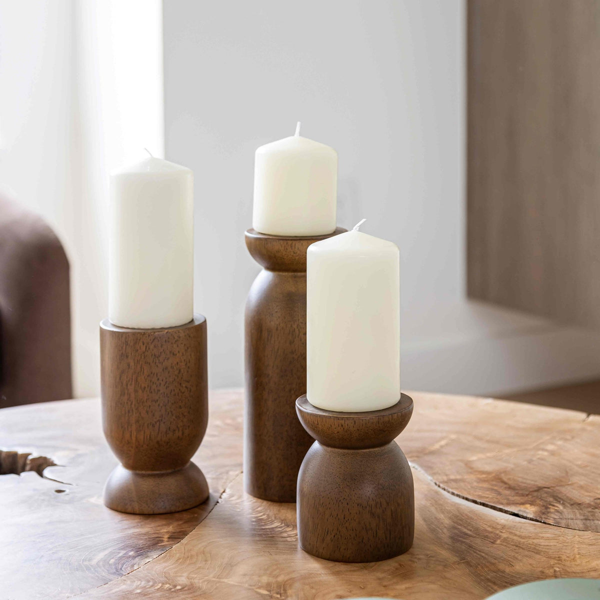 Fawn Pillar Candle Holder (Set of 3) - Smoked Chestnut - Dekor Butik