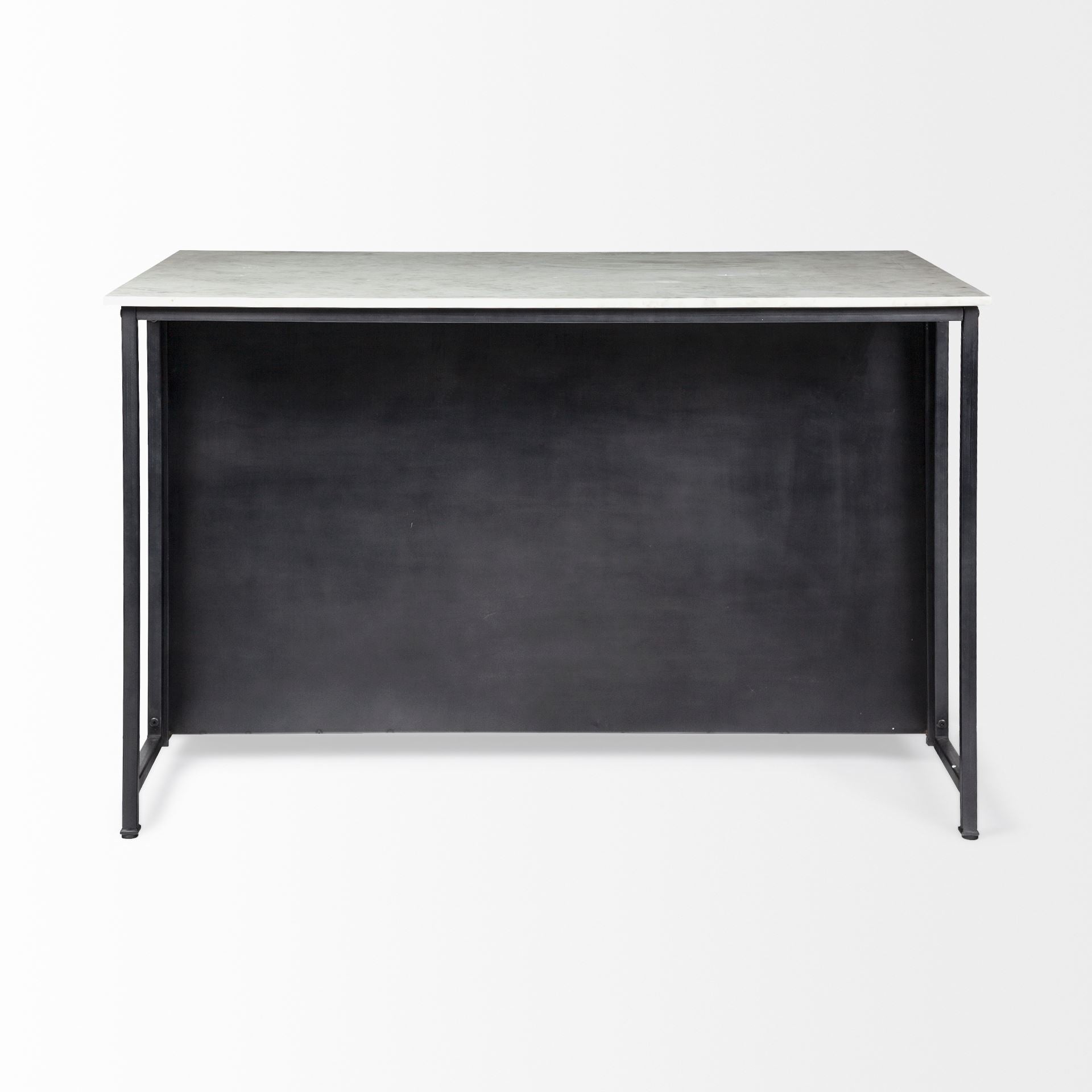 Fieri Black Solid Iron White Marble Top Kitchen Island - Dekor Butik