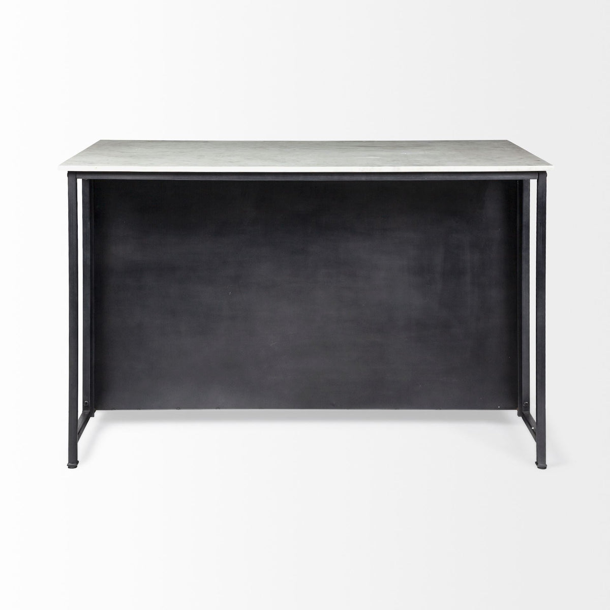 Fieri Black Solid Iron White Marble Top Kitchen Island - Dekor Butik