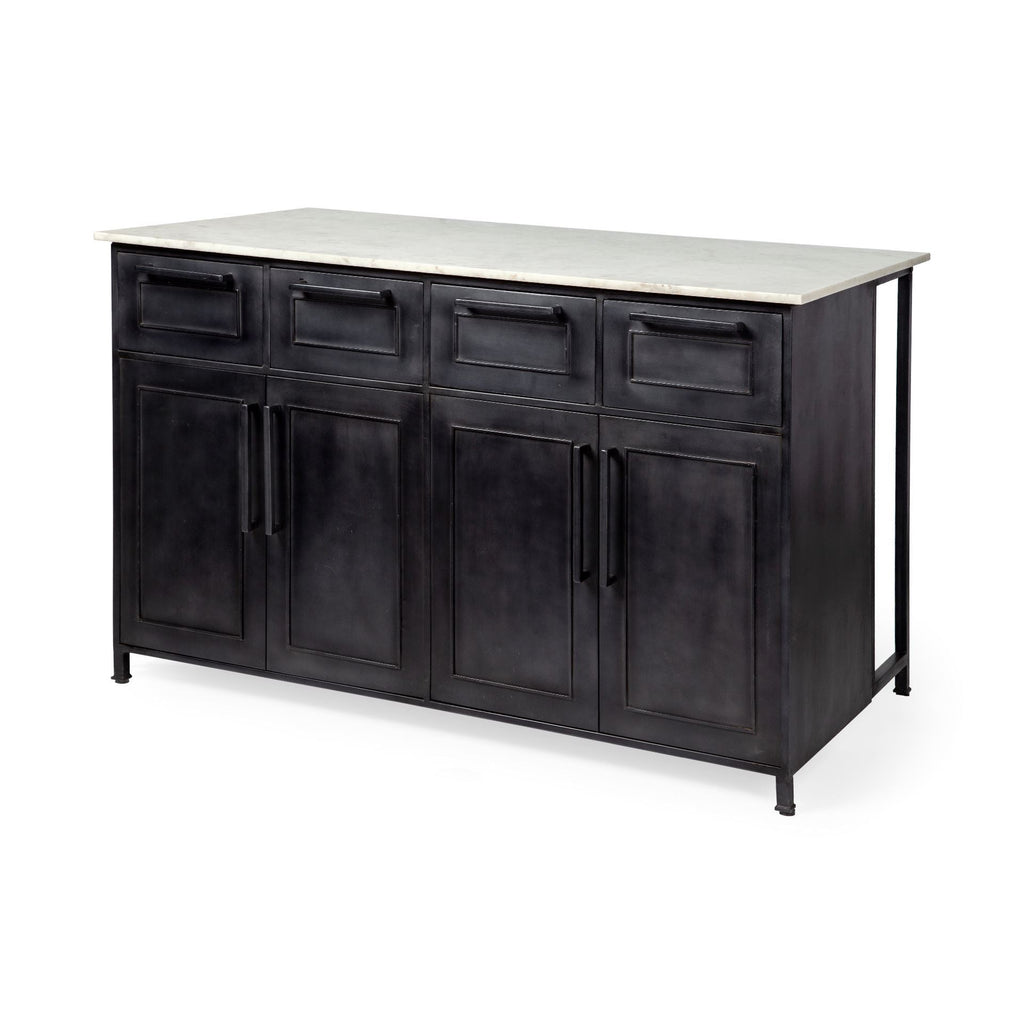 Fieri Black Solid Iron White Marble Top Kitchen Island - Dekor Butik