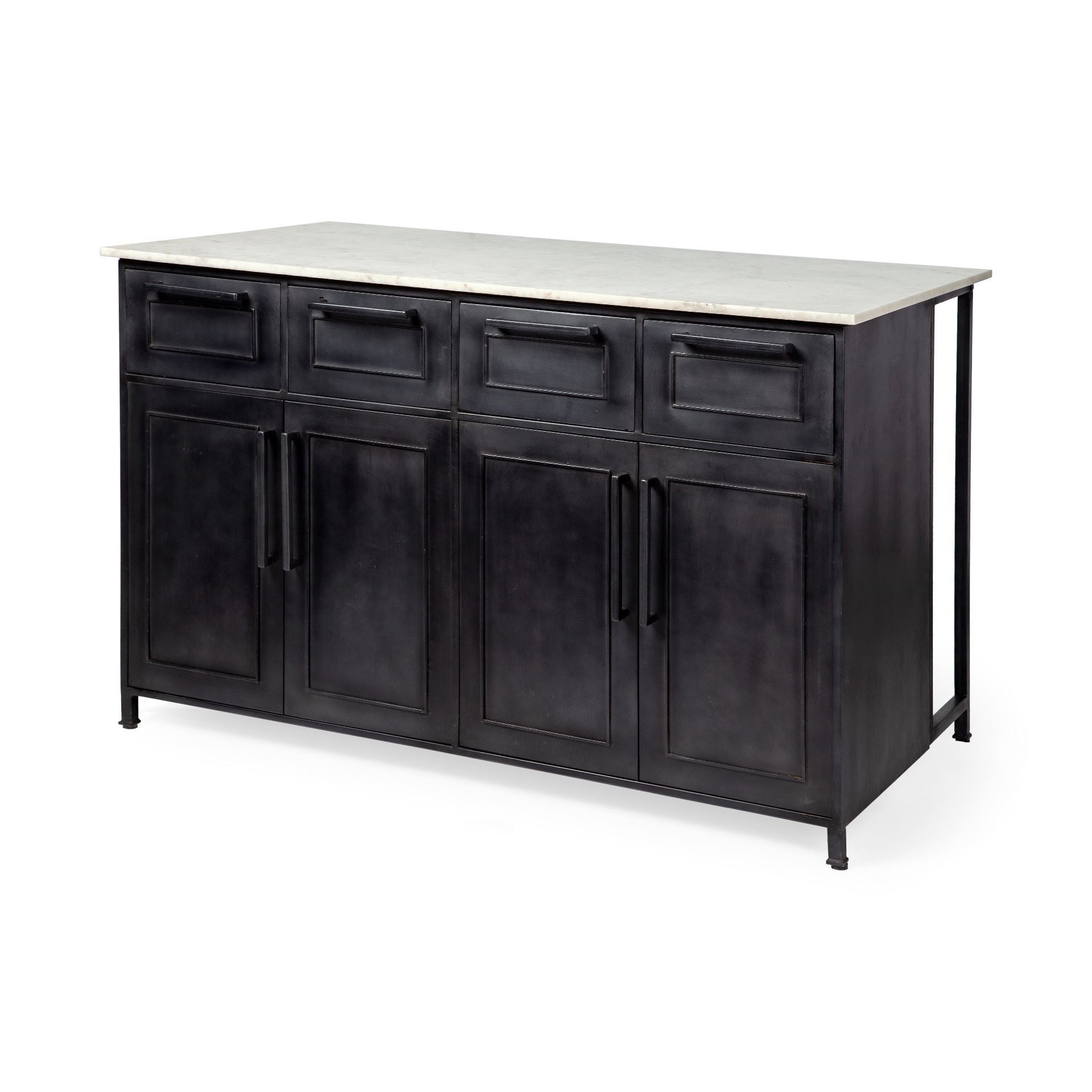 Fieri Black Solid Iron White Marble Top Kitchen Island - Dekor Butik