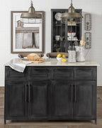 Fieri Black Solid Iron White Marble Top Kitchen Island - Dekor Butik