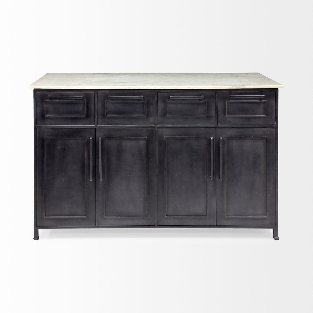 Fieri Black Solid Iron White Marble Top Kitchen Island - Dekor Butik