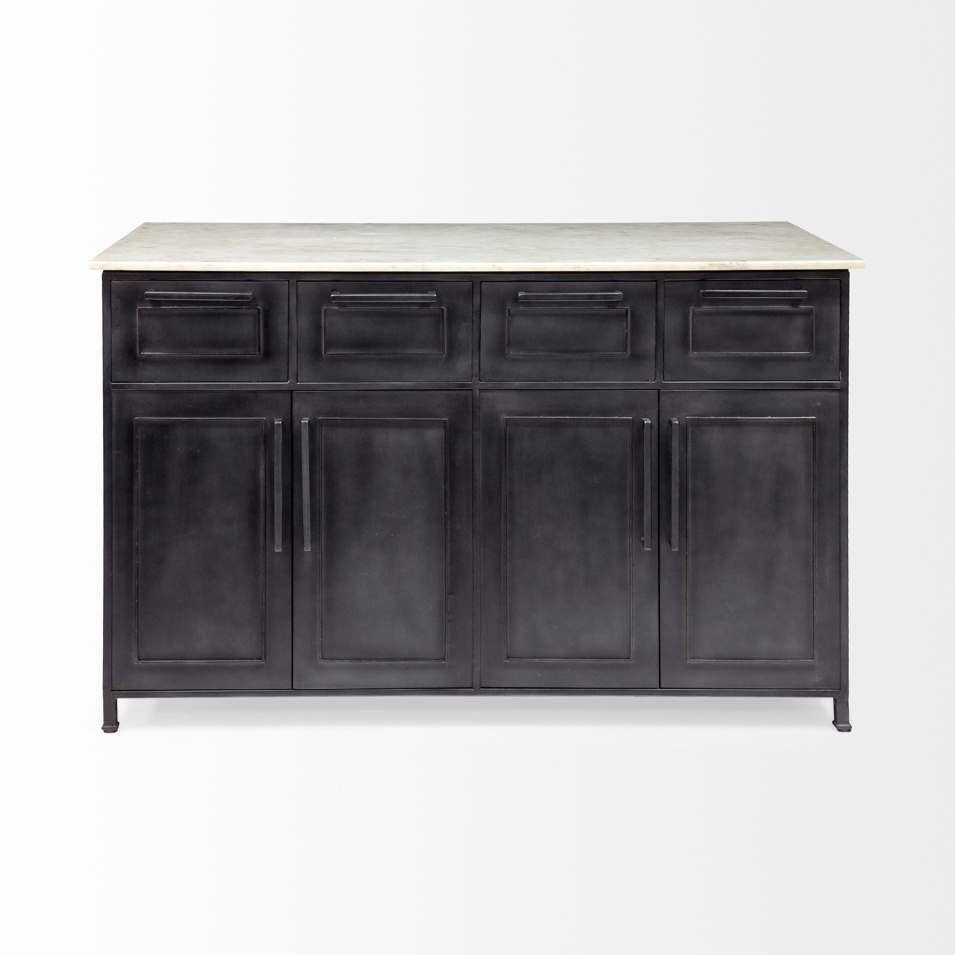 Fieri Black Solid Iron White Marble Top Kitchen Island - Dekor Butik