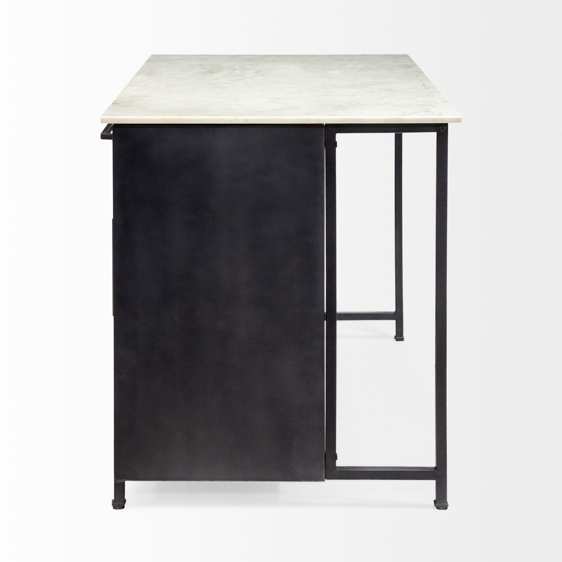 Fieri Black Solid Iron White Marble Top Kitchen Island - Dekor Butik
