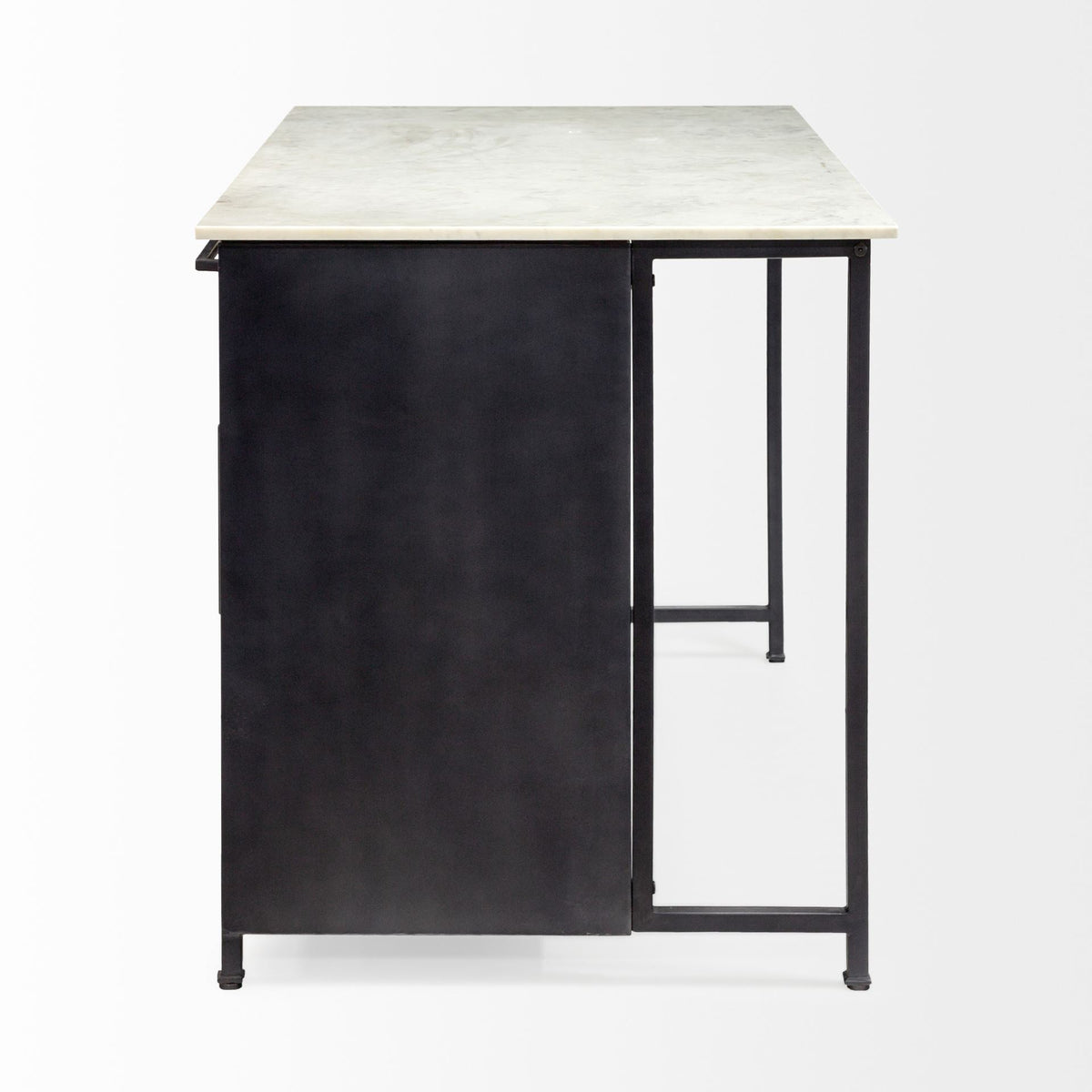 Fieri Black Solid Iron White Marble Top Kitchen Island - Dekor Butik