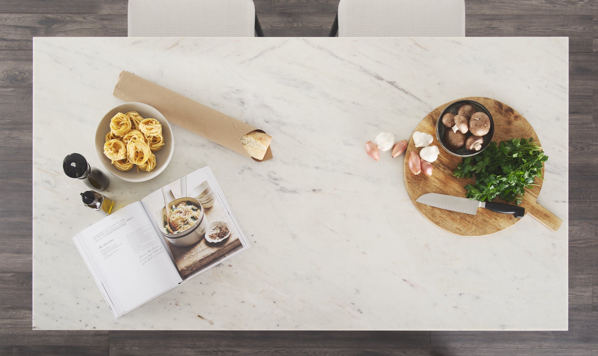 Fieri Black Solid Iron White Marble Top Kitchen Island - Dekor Butik