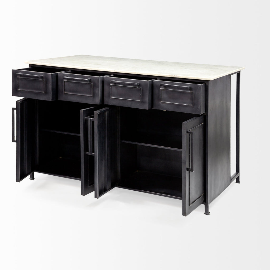 Fieri Black Solid Iron White Marble Top Kitchen Island - Dekor Butik