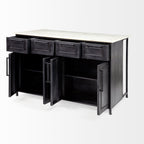 Fieri Black Solid Iron White Marble Top Kitchen Island - Dekor Butik