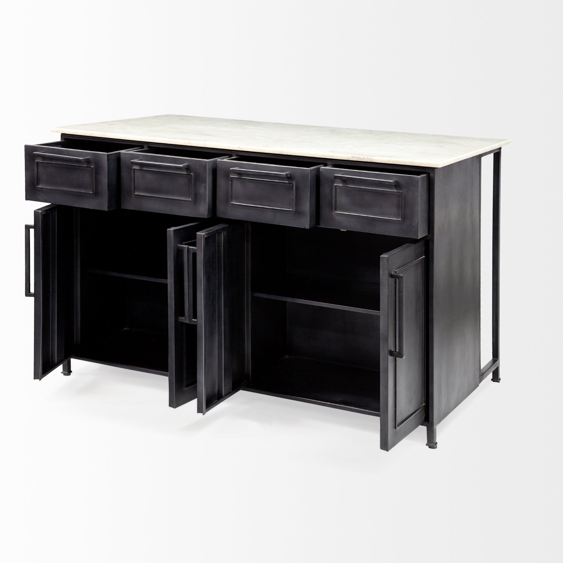 Fieri Black Solid Iron White Marble Top Kitchen Island - Dekor Butik