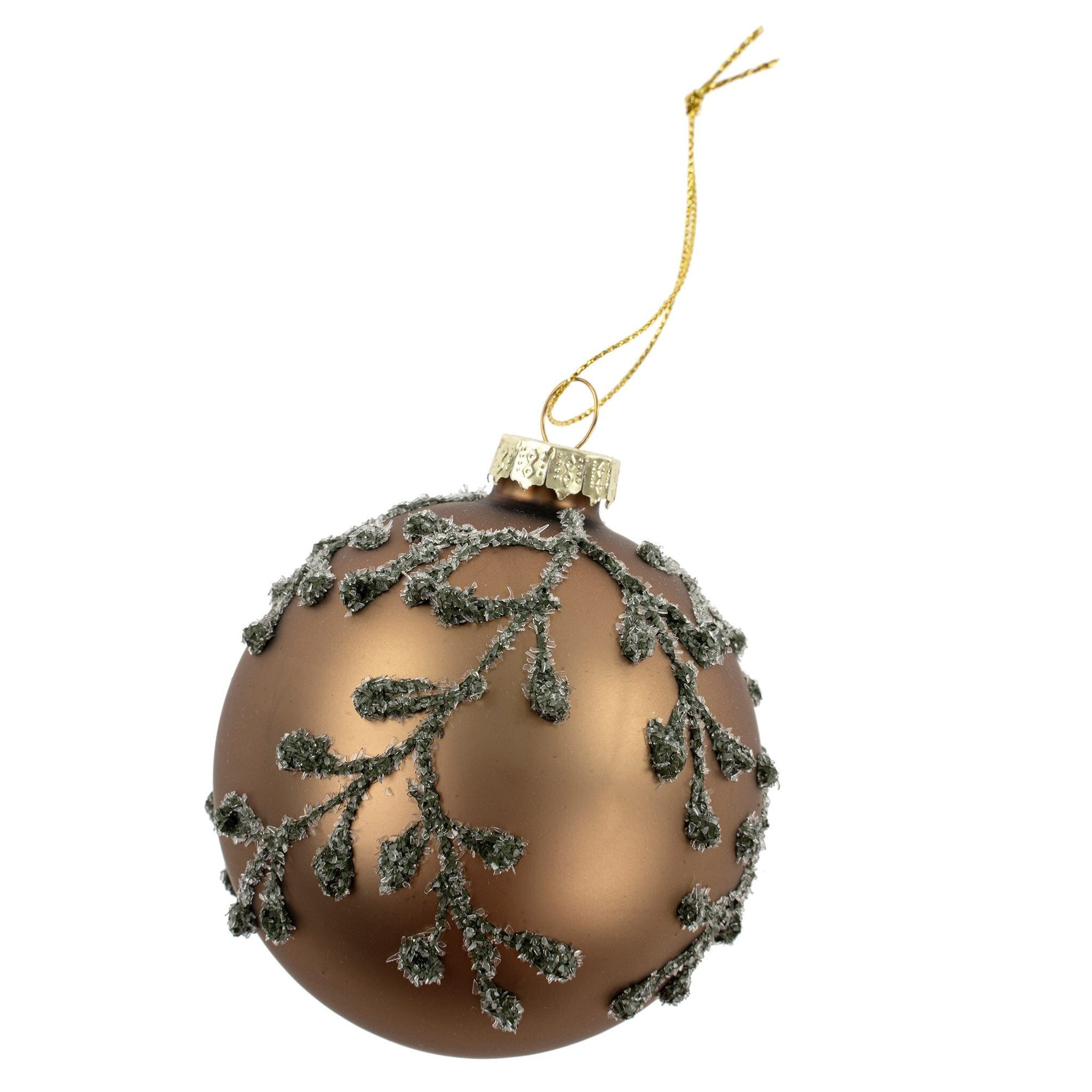 ChristmasFlocked Folliage Glass Ornament - Dekor Butik
