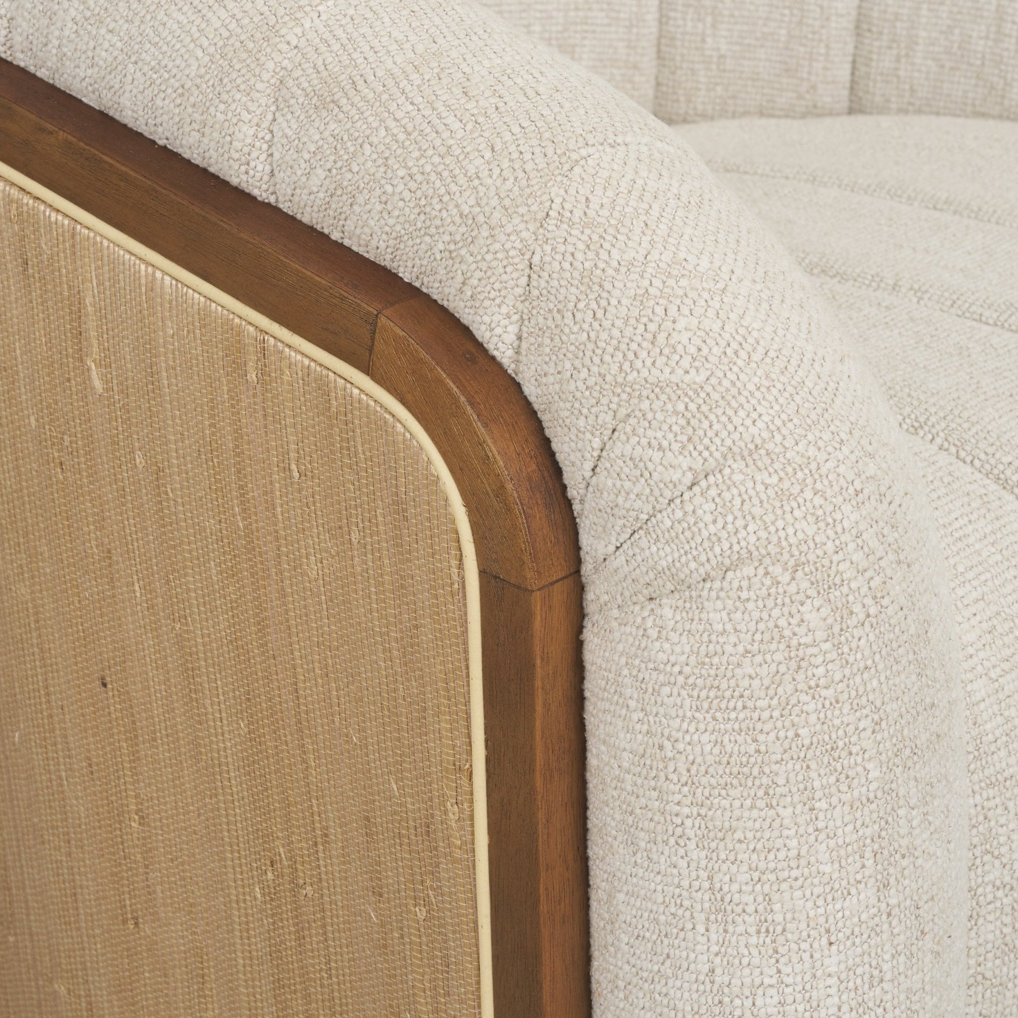 Fonda Cream Fabric w/ Natural Jute Swivel Accent Chair - Dekor Butik