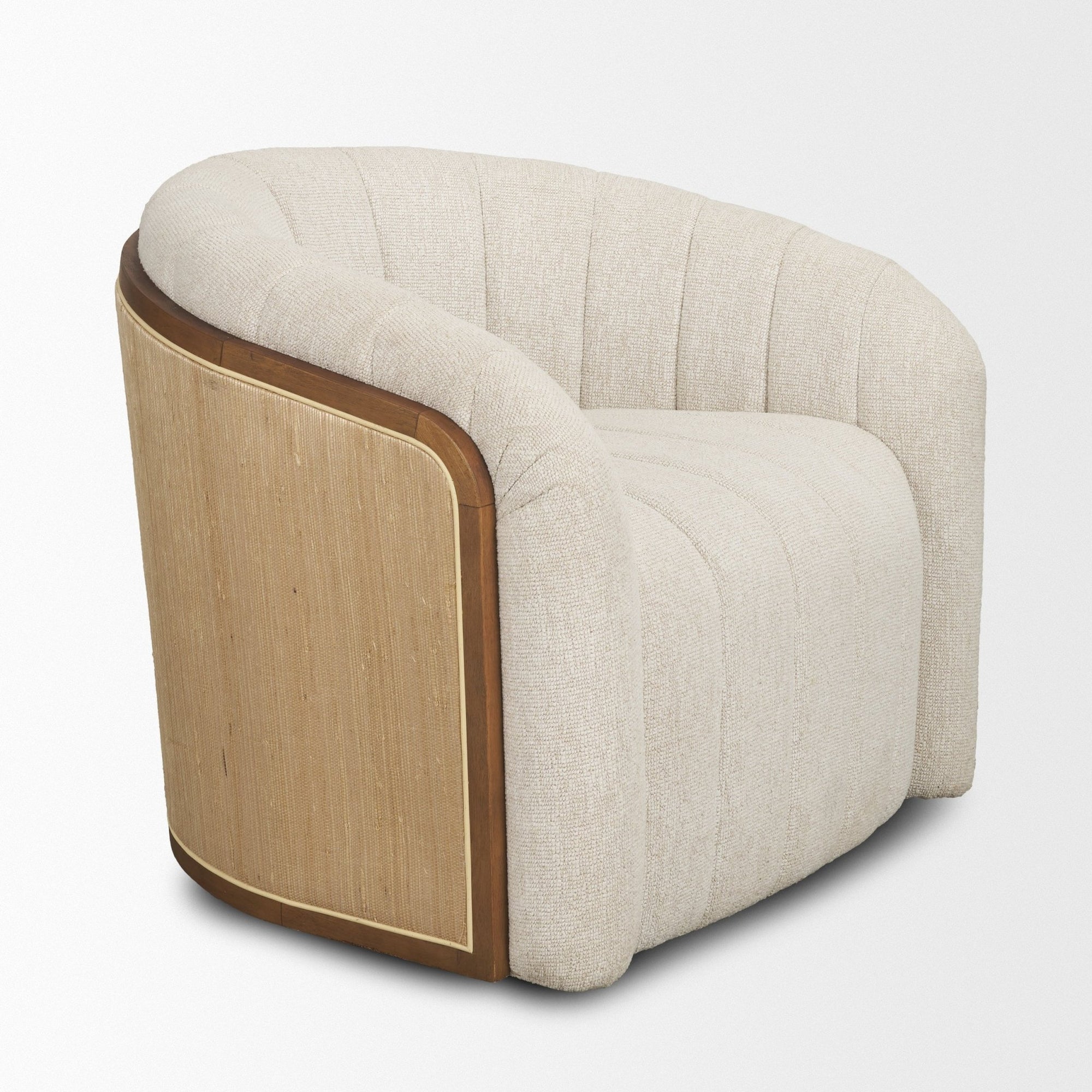 Fonda Cream Fabric w/ Natural Jute Swivel Accent Chair - Dekor Butik
