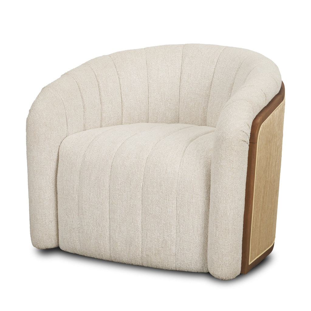 Fonda Cream Fabric w/ Natural Jute Swivel Accent Chair - Dekor Butik