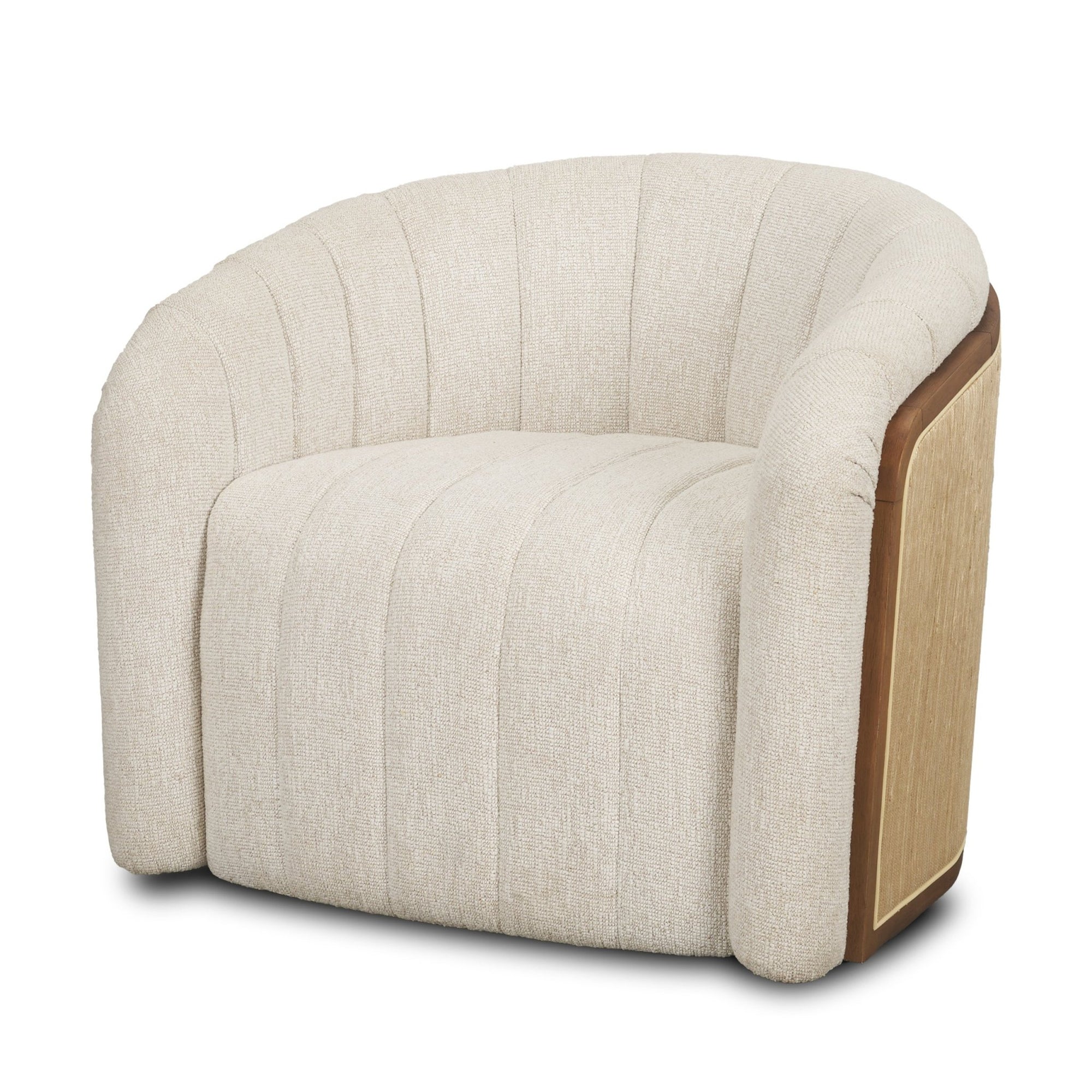 Fonda Cream Fabric w/ Natural Jute Swivel Accent Chair - Dekor Butik