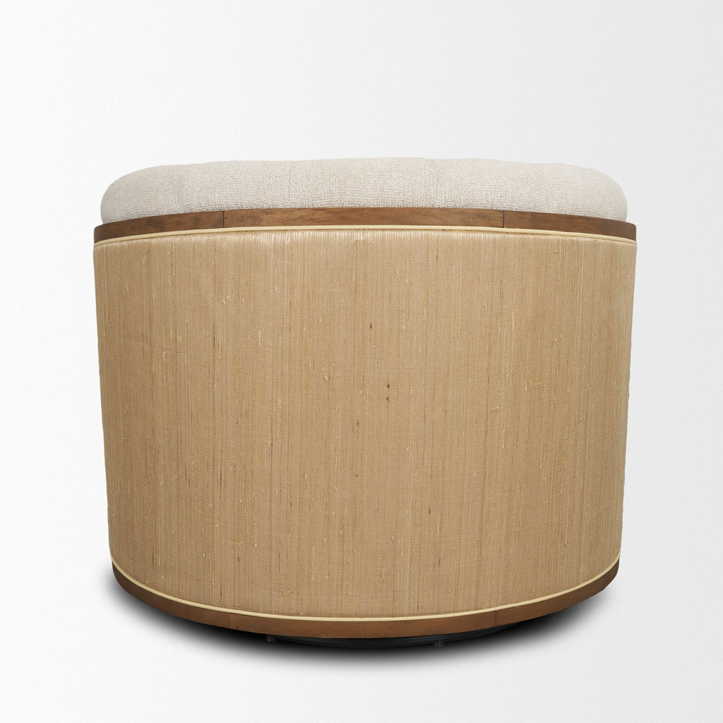 Fonda Cream Fabric w/ Natural Jute Swivel Accent Chair - Dekor Butik