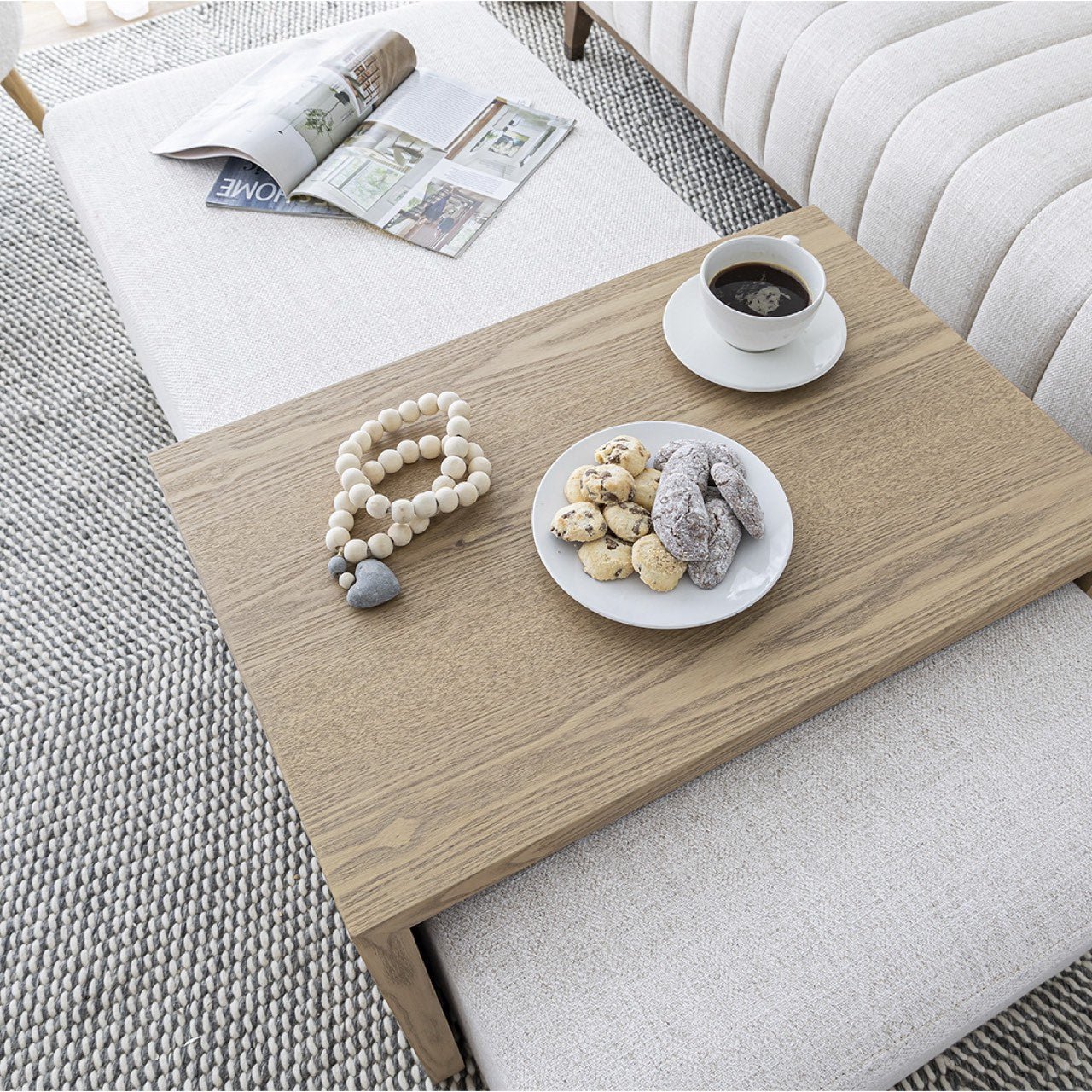 baseForest Coffee Ottoman - Cream and Blonde Oak - Dekor Butik