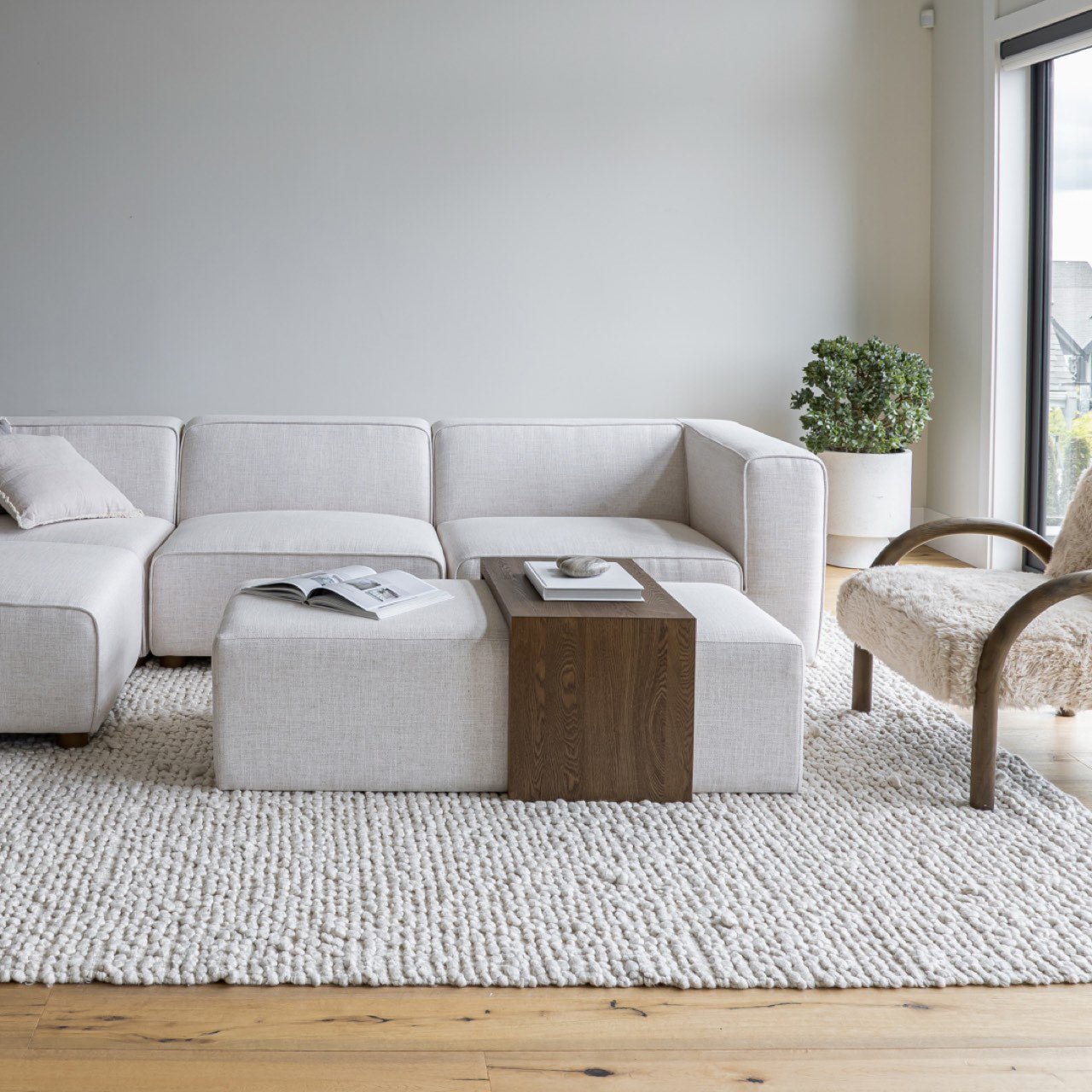baseForest Coffee Ottoman - Cream and Dark Brown - Dekor Butik