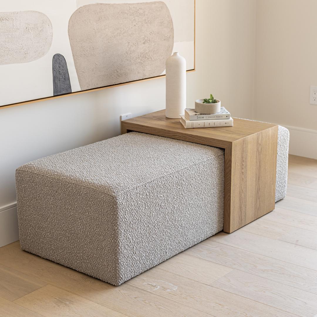 baseForest Coffee Ottoman - Truffle Boucle and Blonde Oak - Dekor Butik