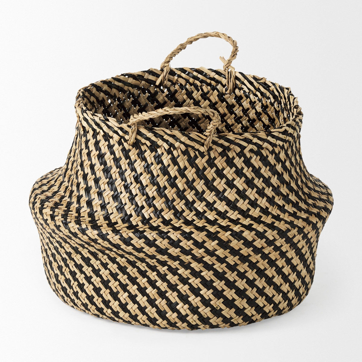 Gaia 17.7L x 17.7W x 20.5H Set of 3 Light and Dark Brown Cross Patterend Belly Seagrass Basket - Dekor Butik