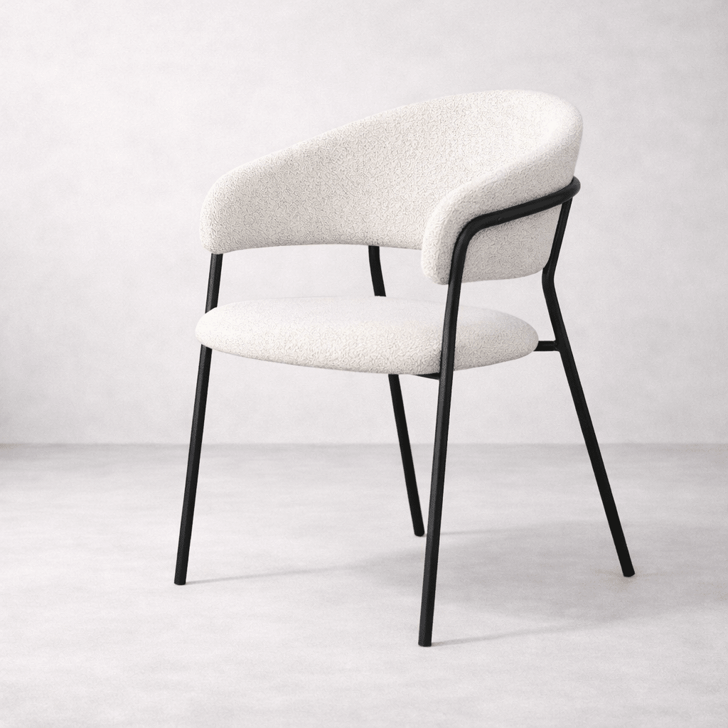 Geneva Bouclé Fabric Dining Chair, Ivory - Dekor Butik