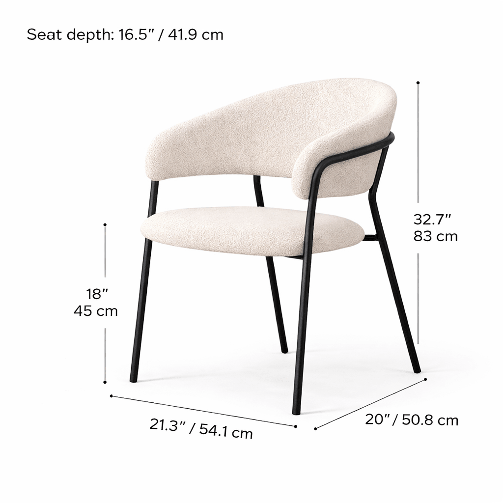 Geneva Bouclé Fabric Dining Chair, Ivory - Dekor Butik
