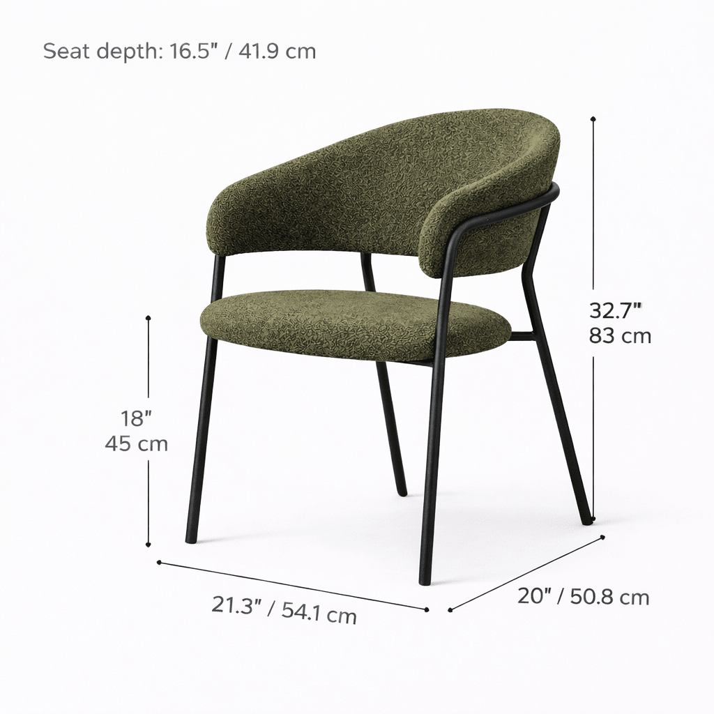 Geneva Bouclé Fabric Dining Chair, Olive Green - Dekor Butik