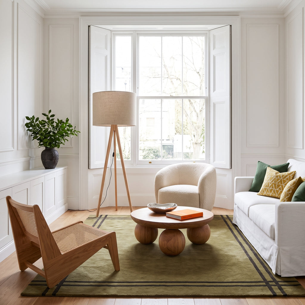 GRAND Pine & Linen Mid-Century Modern Floor Lamp for Living Room, Bedroom & Reading Nook
