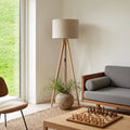 GRAND Pine & Linen Mid-Century Modern Floor Lamp for Living Room, Bedroom & Reading Nook