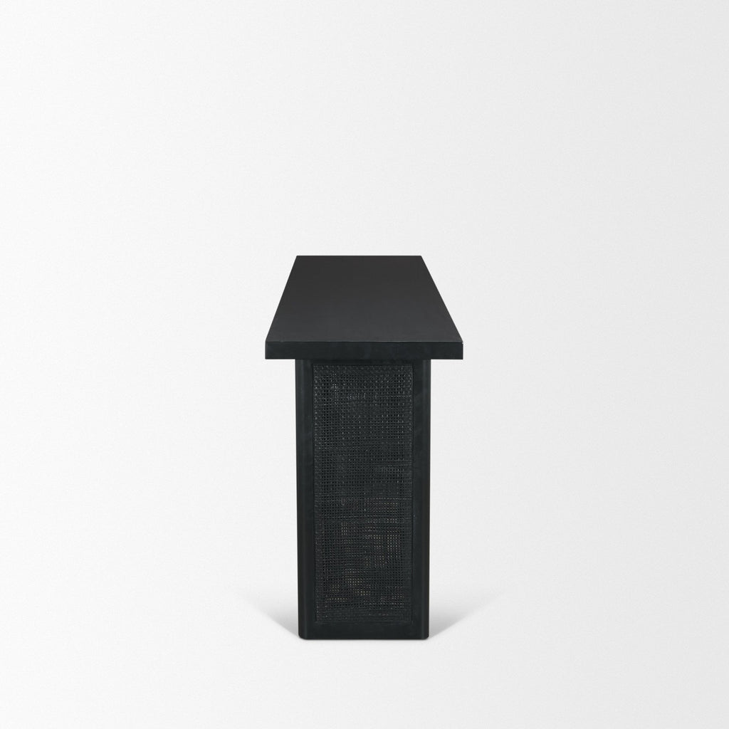 Grier 65" Black Wood w/ Black Cane Console Table - Dekor Butik