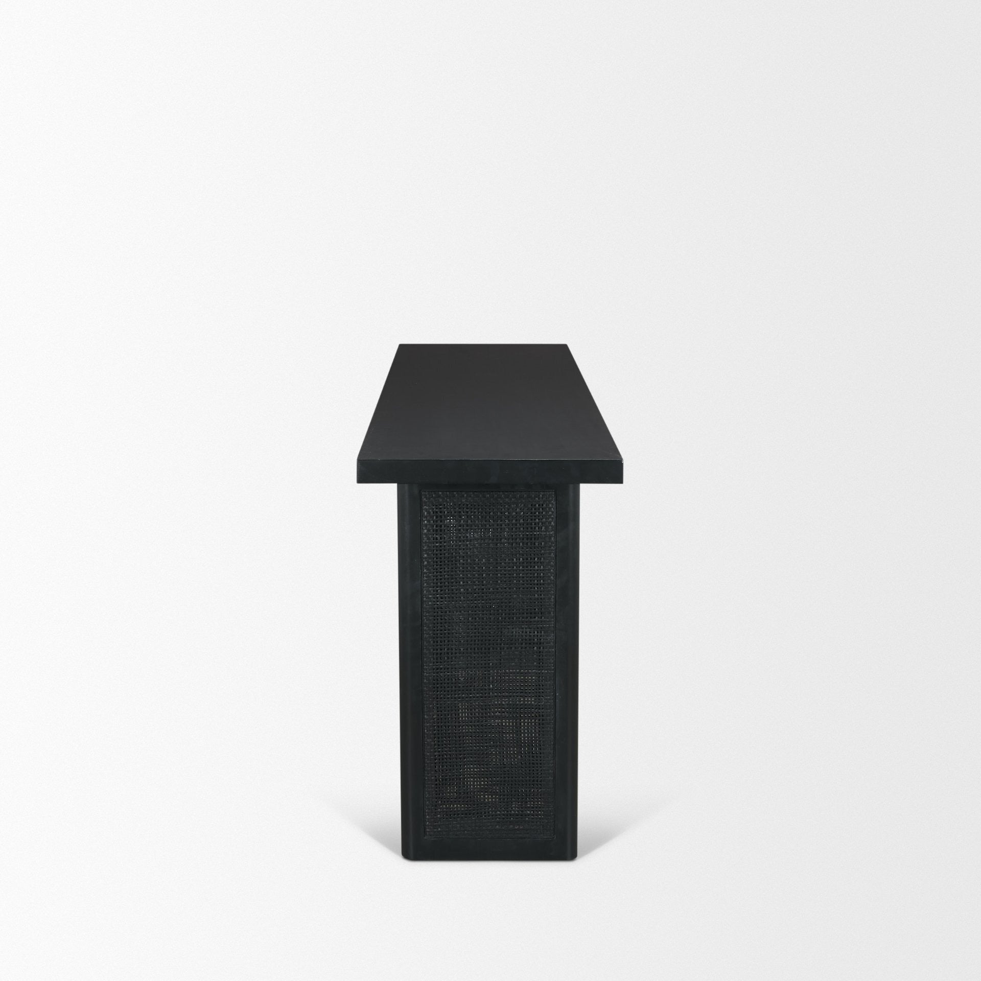Grier 65" Black Wood w/ Black Cane Console Table - Dekor Butik