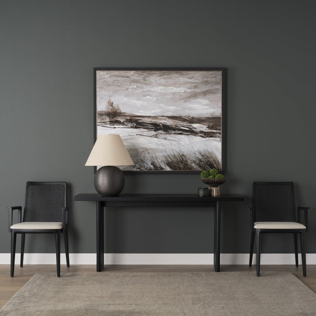 Grier 65" Black Wood w/ Black Cane Console Table - Dekor Butik