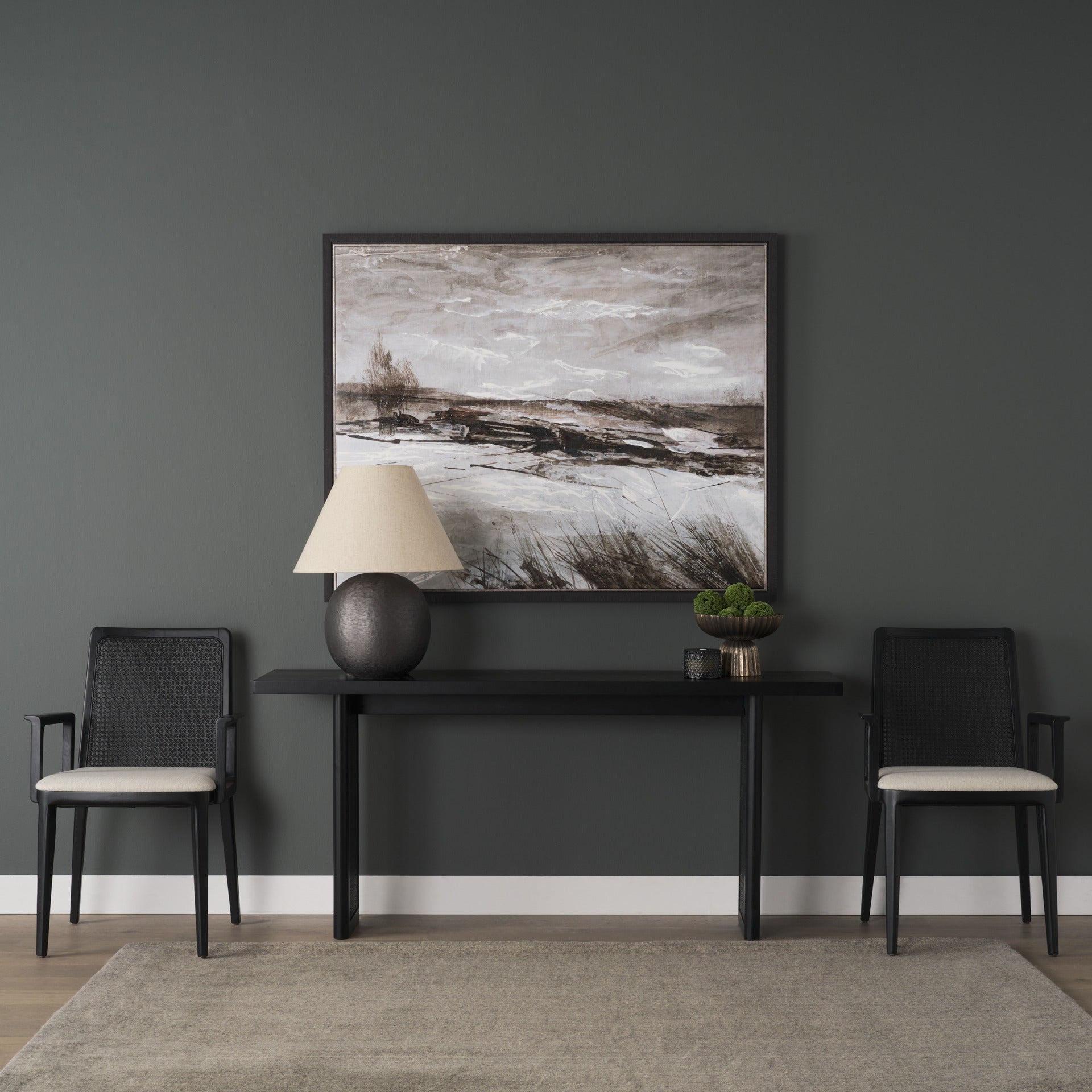 Grier 65" Black Wood w/ Black Cane Console Table - Dekor Butik