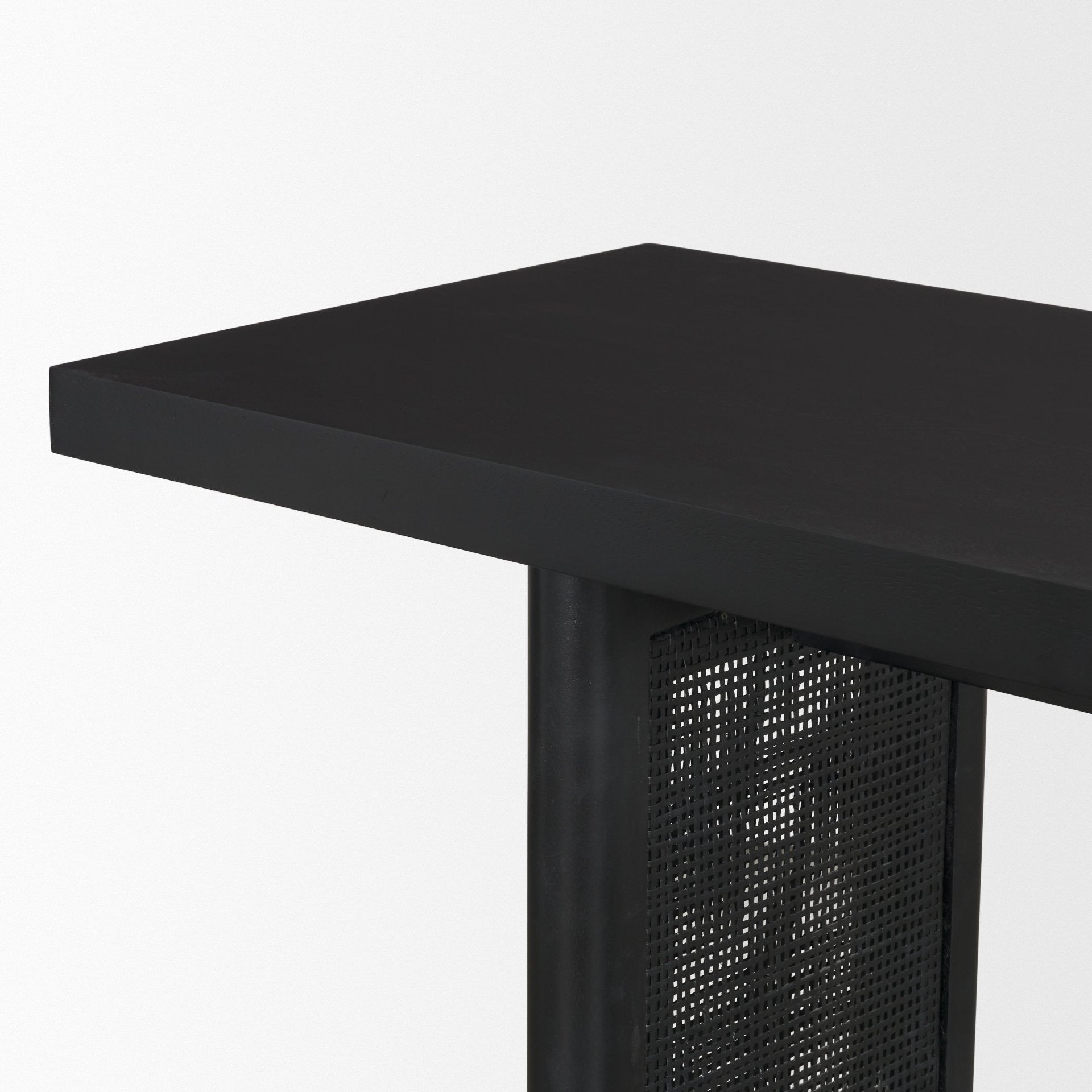 Grier 65" Black Wood w/ Black Cane Console Table - Dekor Butik