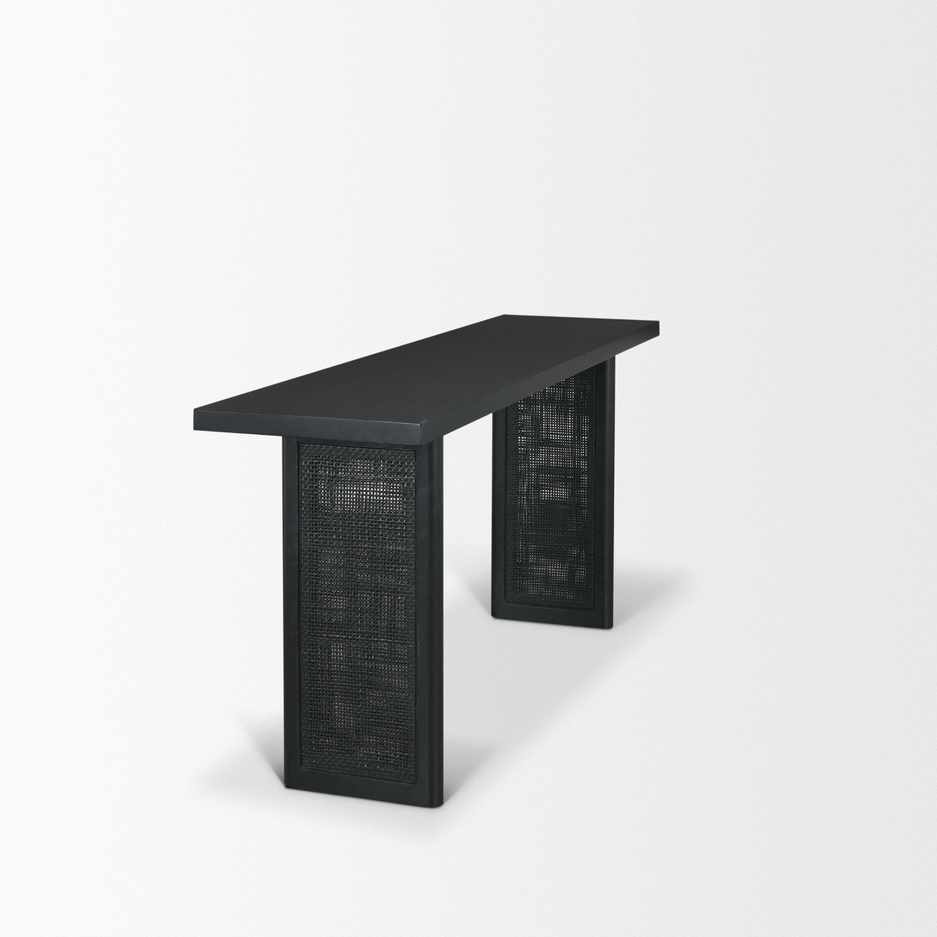 Grier 65" Black Wood w/ Black Cane Console Table - Dekor Butik
