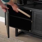 Grier 65" Medium Brown Wood W/ Cane Media Console - Dekor Butik