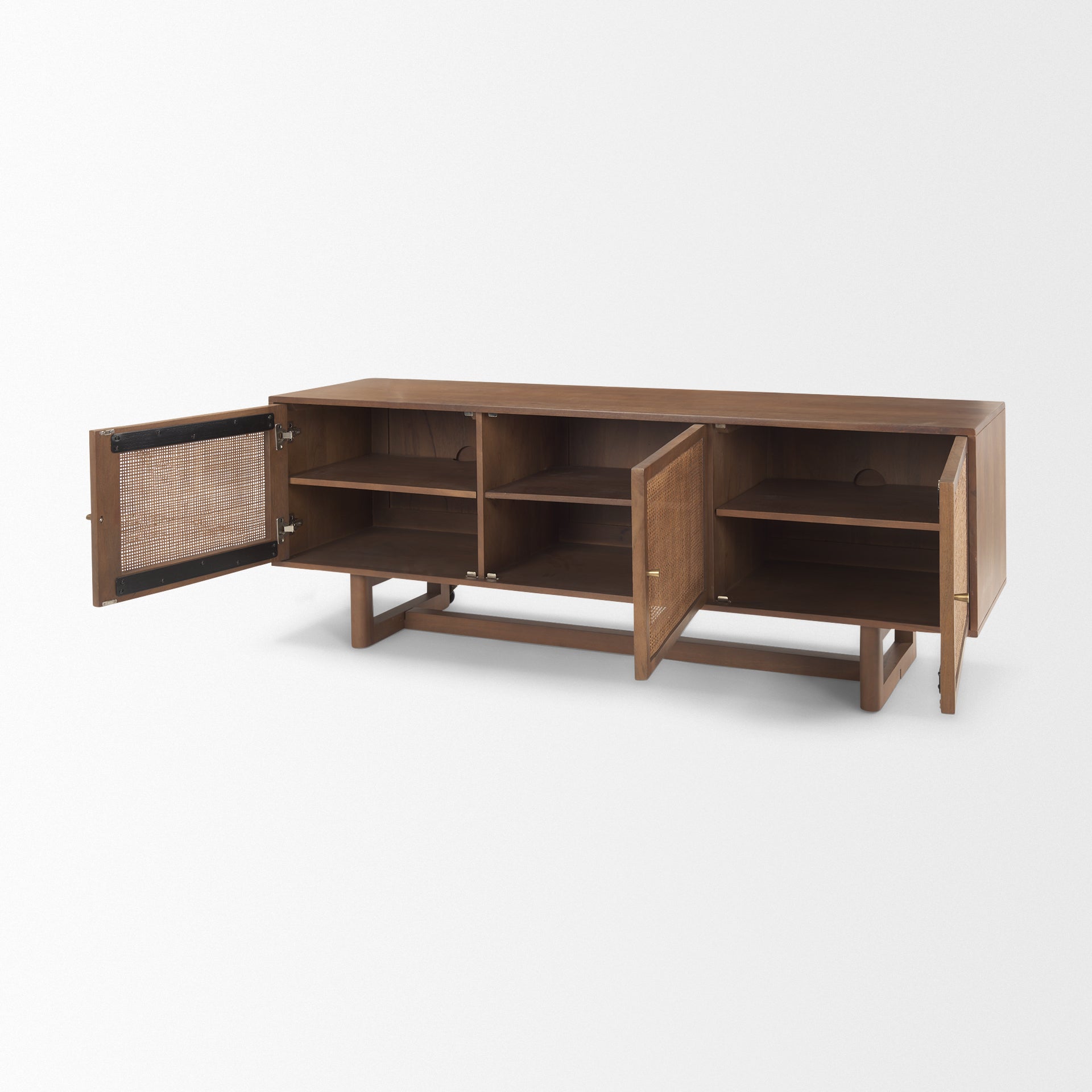 Grier 65" Medium Brown Wood W/ Cane Media Console - Dekor Butik