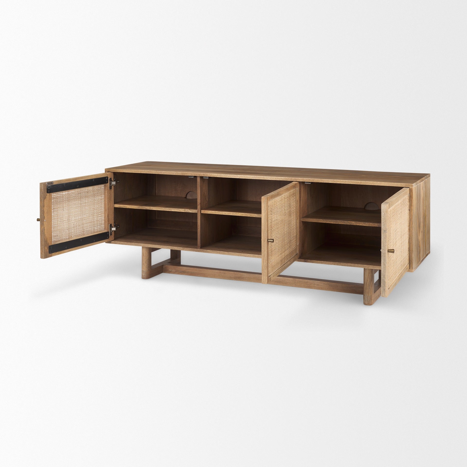 Grier 65" Medium Brown Wood W/ Cane Media Console - Dekor Butik