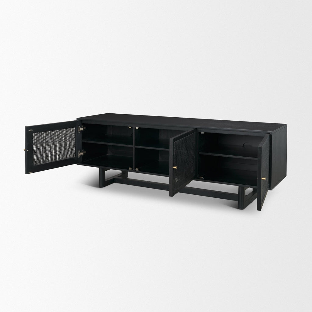 Grier 65" Medium Brown Wood W/ Cane Media Console - Dekor Butik