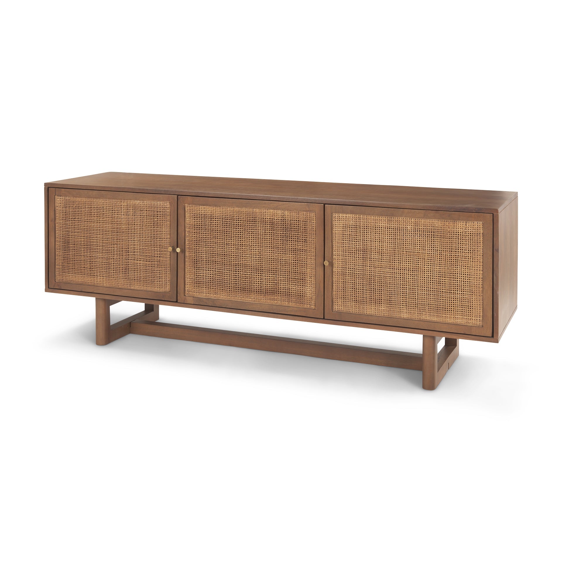 Grier 65" Medium Brown Wood W/ Cane Media Console - Dekor Butik