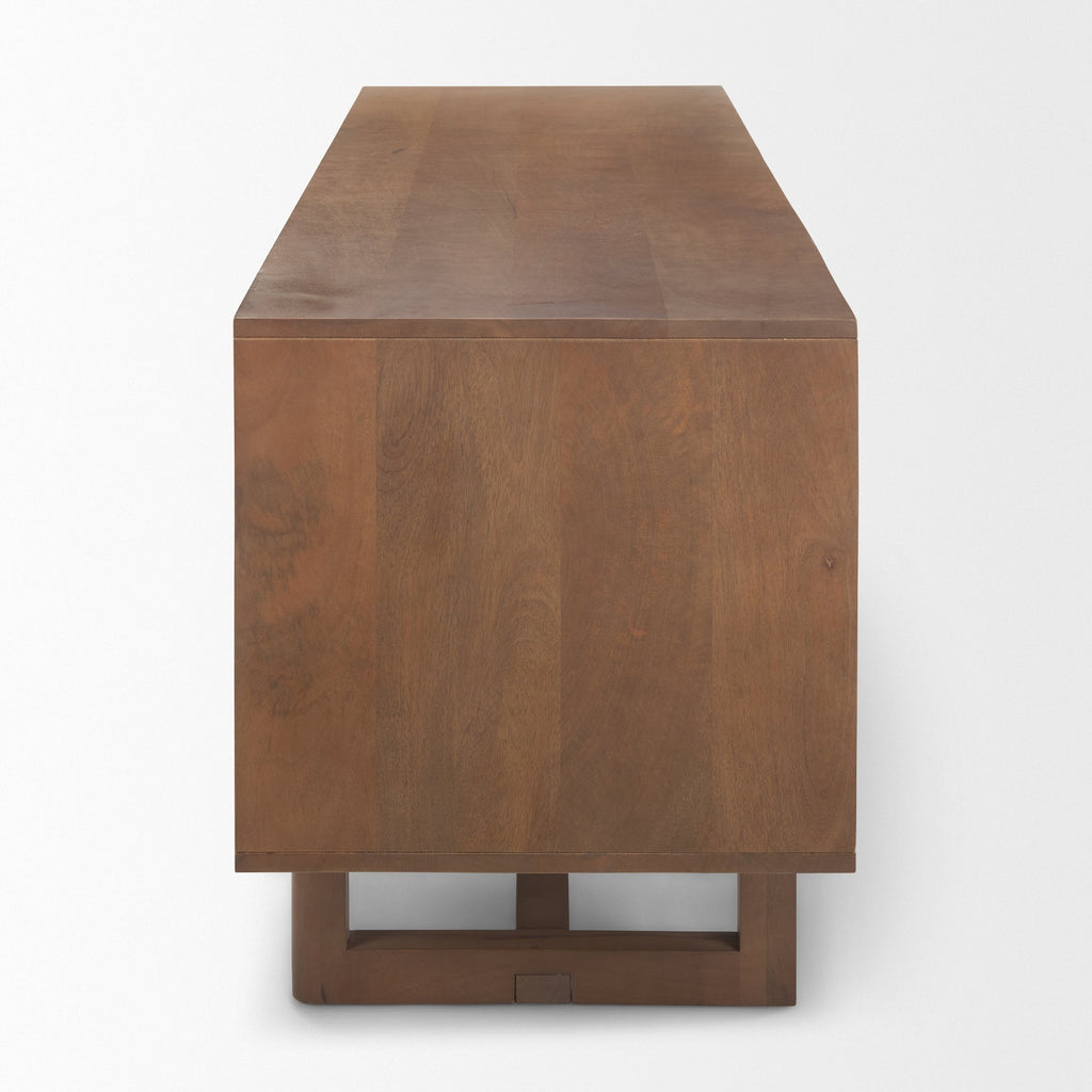 Grier 65" Medium Brown Wood W/ Cane Media Console - Dekor Butik