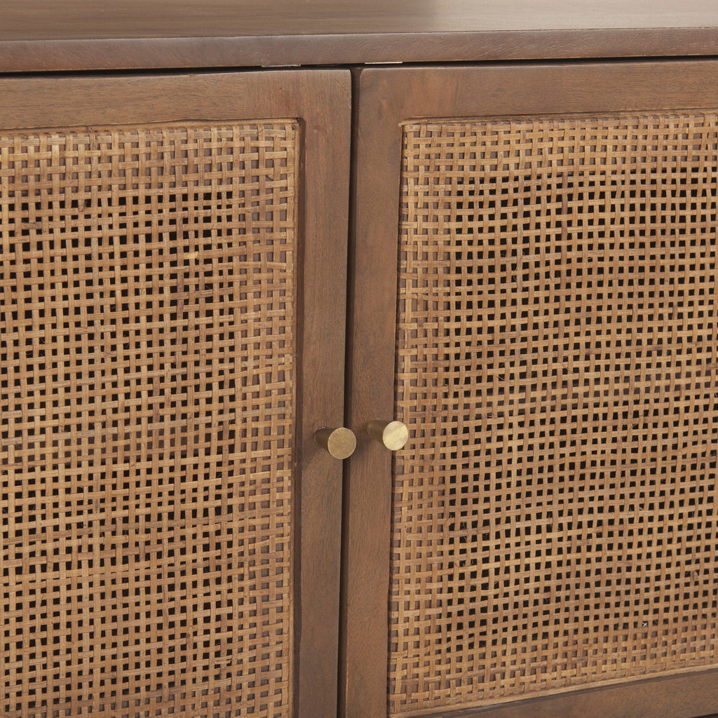 Grier 65" Medium Brown Wood W/ Cane Media Console - Dekor Butik
