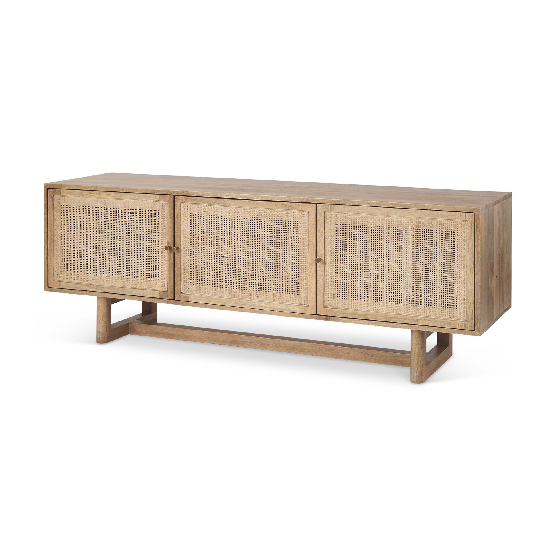Grier 65" Medium Brown Wood W/ Cane Media Console - Dekor Butik