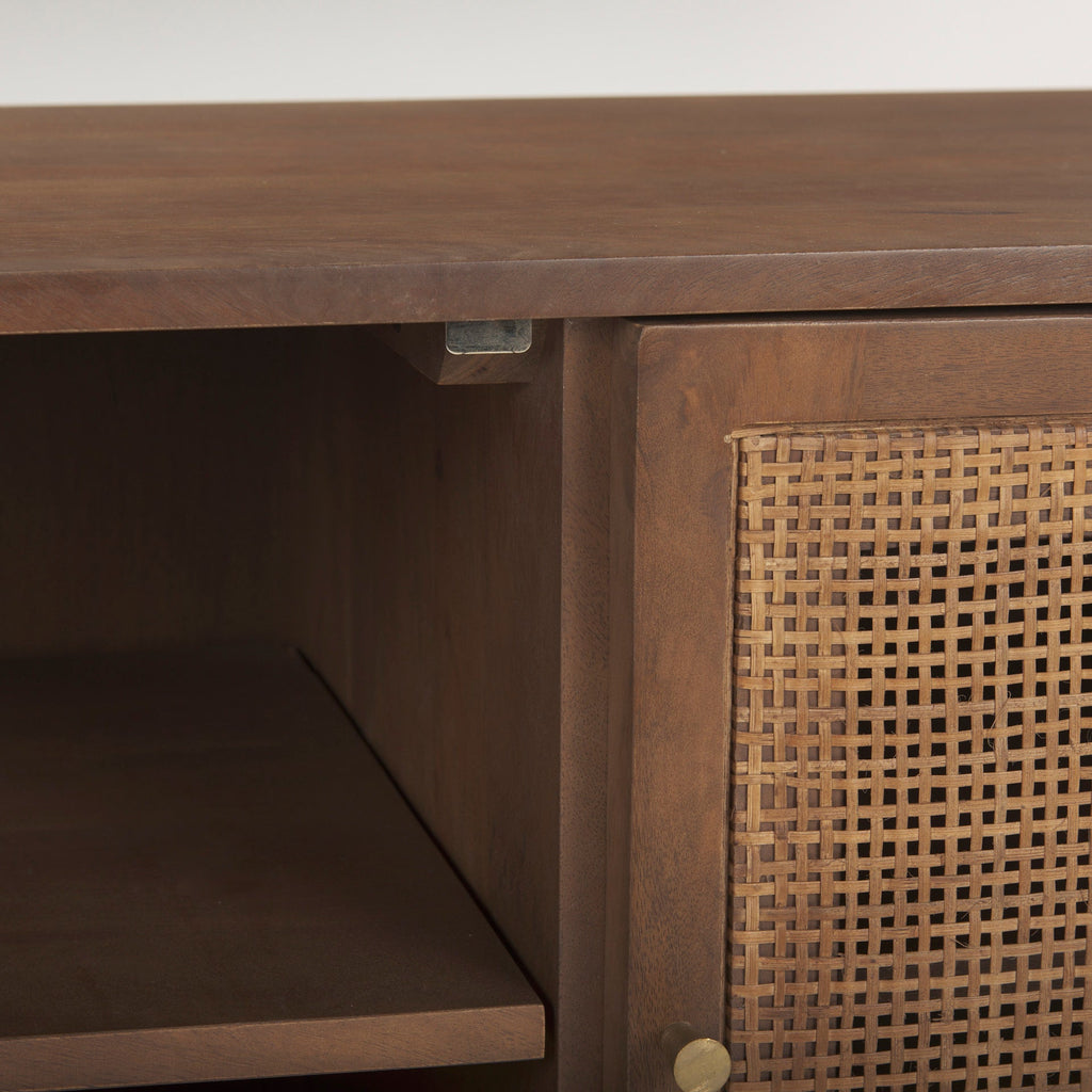Grier 65" Medium Brown Wood W/ Cane Media Console - Dekor Butik