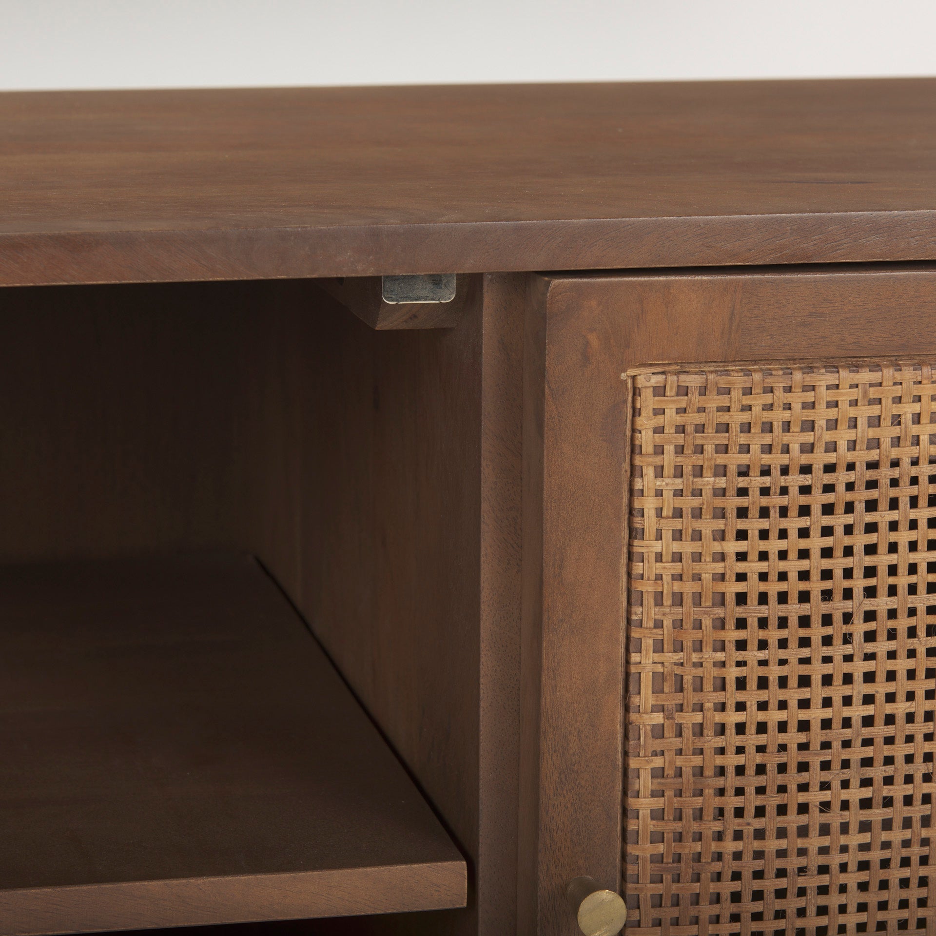 Grier 65" Medium Brown Wood W/ Cane Media Console - Dekor Butik