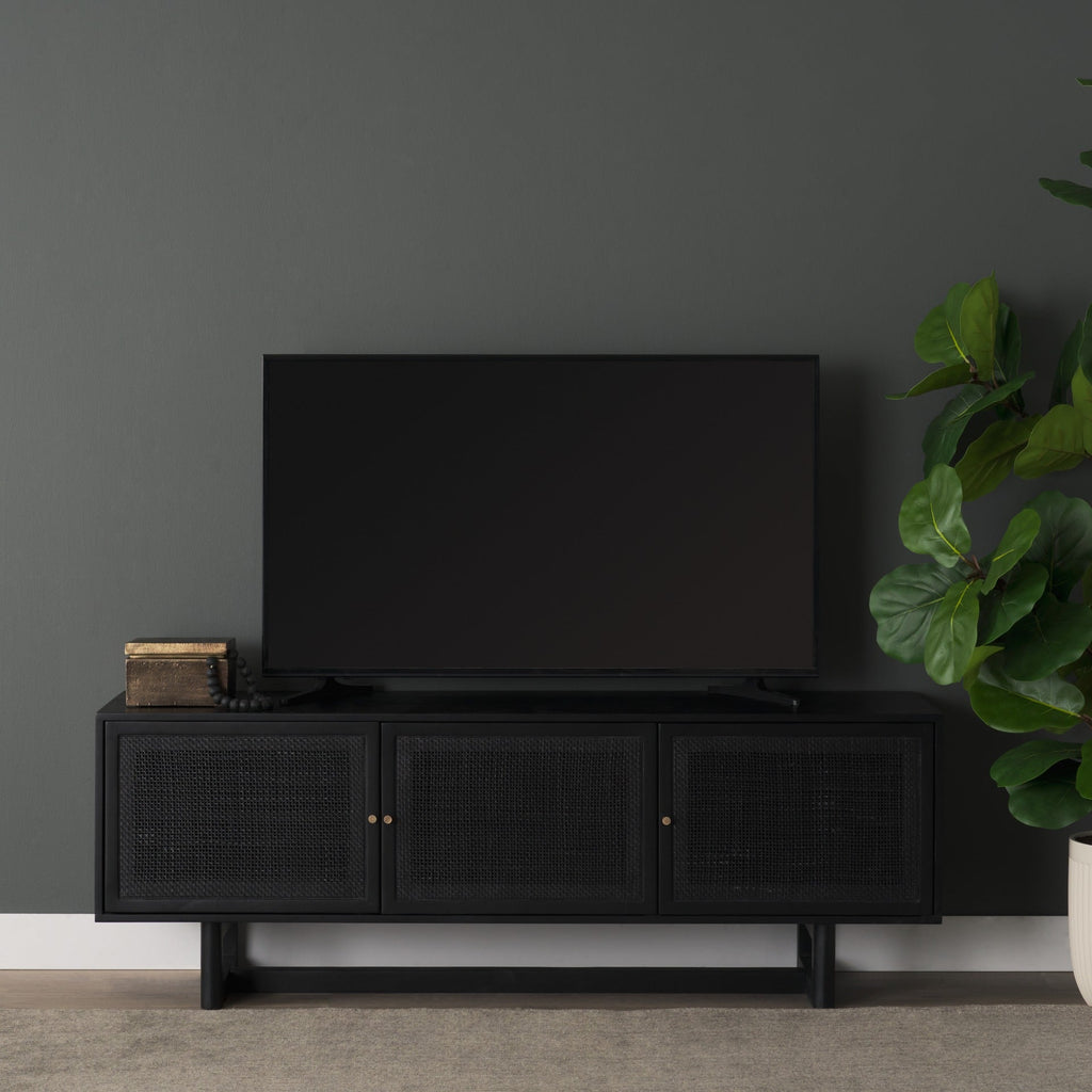 Grier 65" Medium Brown Wood W/ Cane Media Console - Dekor Butik