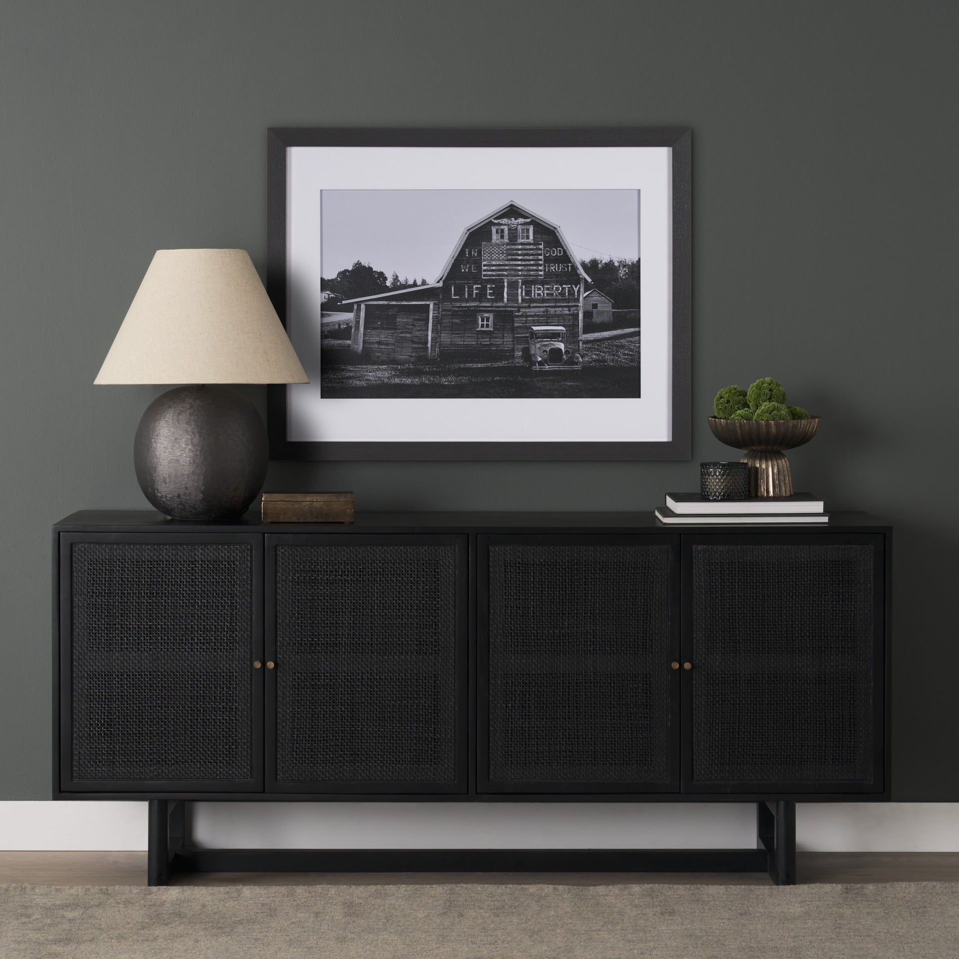 Grier 72" Black Wood W/ Black Cane Sideboard - Dekor Butik