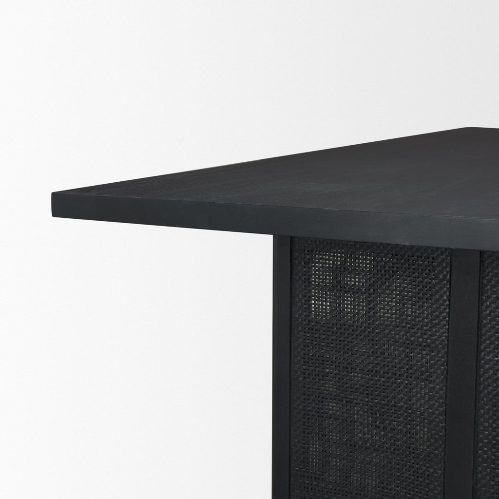 Grier 84" Black Wood w/ Black Cane Dining Table - Dekor Butik