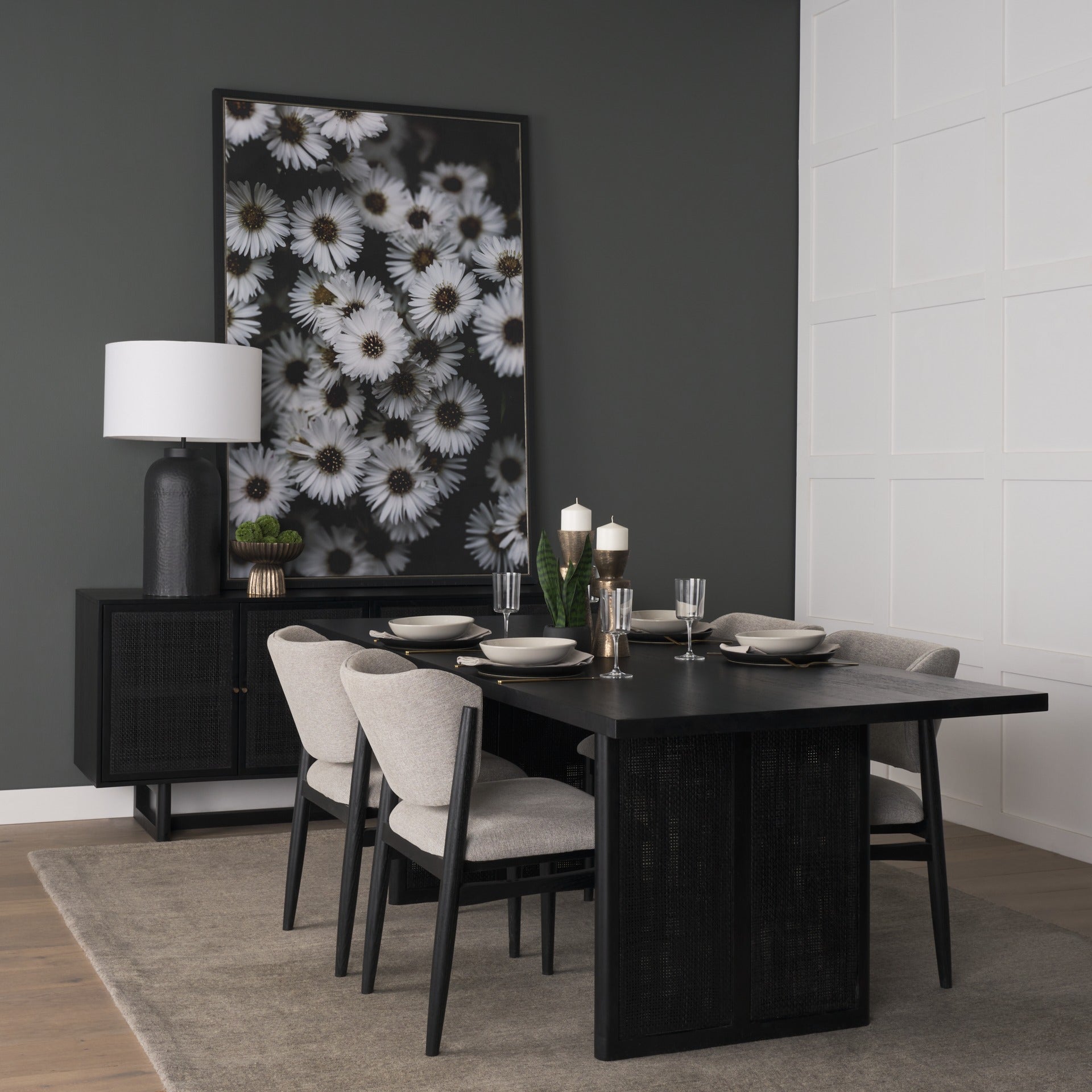 Grier 84" Black Wood w/ Black Cane Dining Table - Dekor Butik