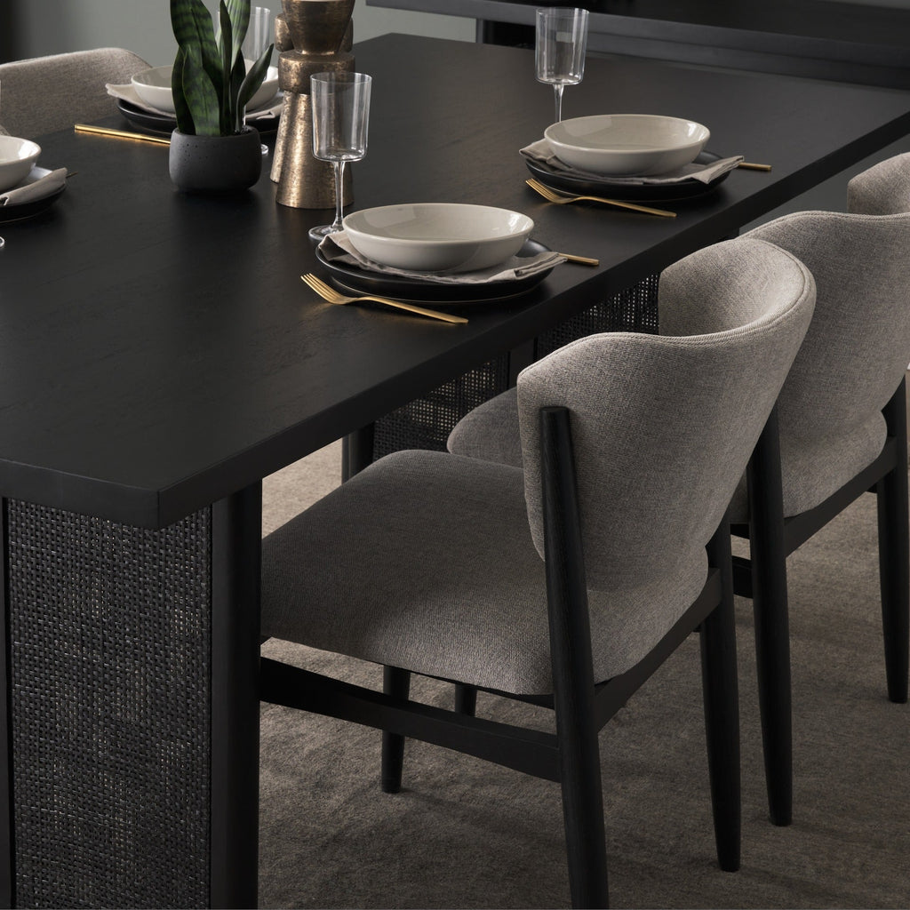 Grier 84" Black Wood w/ Black Cane Dining Table - Dekor Butik